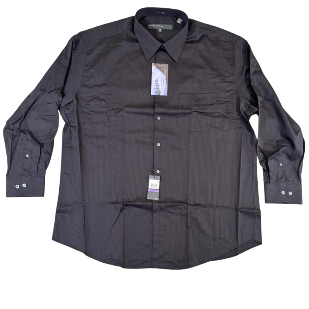NWT Perry Ellis Portfolio Mens Black Pinstripe Dress Shirt XXL 18 34/35 Wrinkle